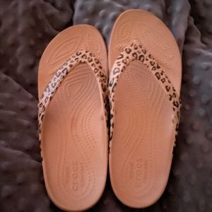Cheetah print croc flip flops